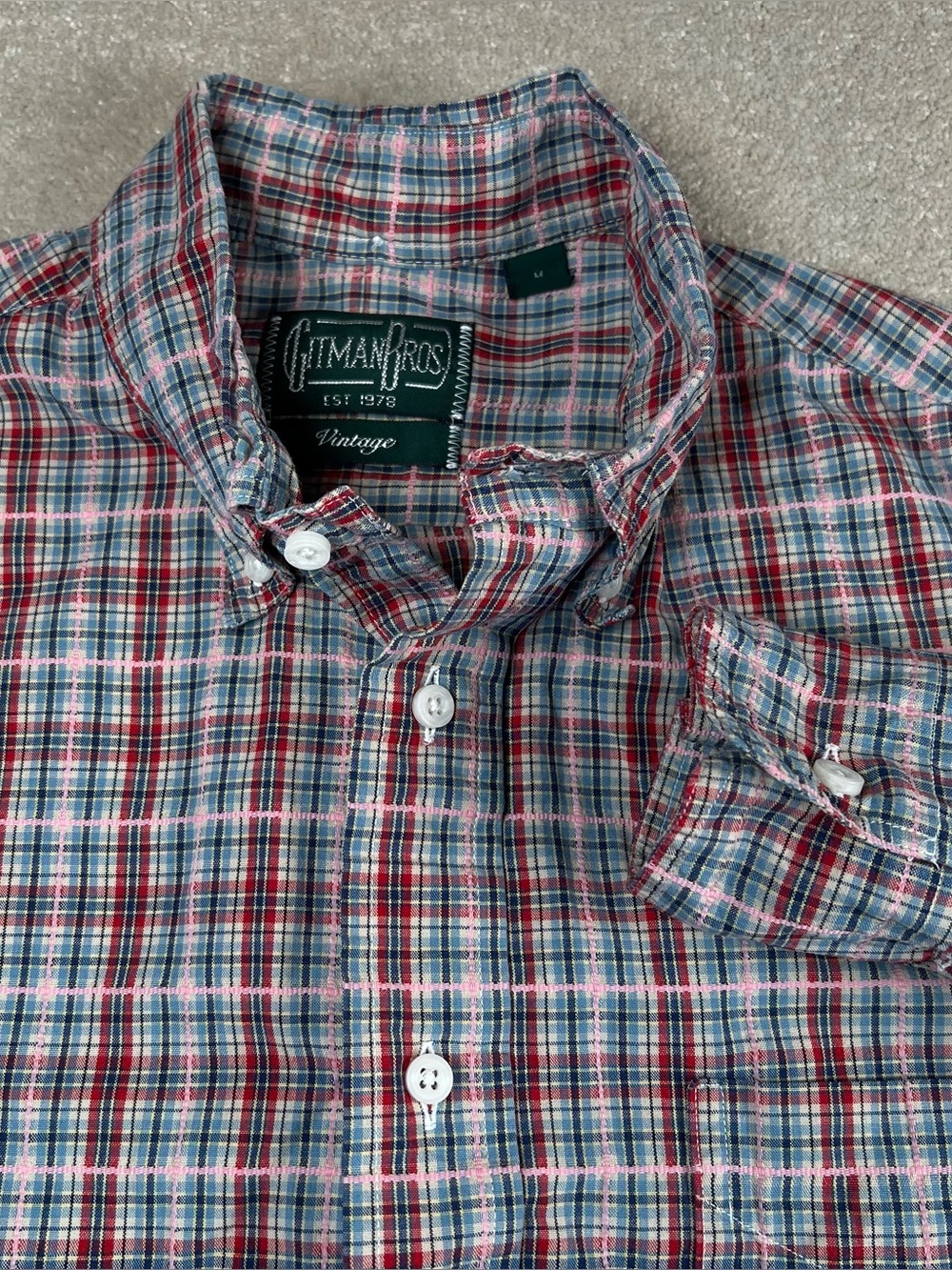 Gitman Brothers Vintage Button Down Plaid Shirt 100% Cotton Men's Medium